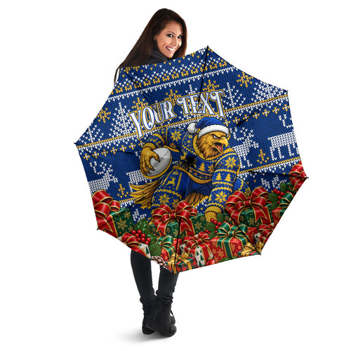 Personalized West Coast Eagles Football Christmas Umbrella Australian Football Mascot - Ugly Christmas Pattern Festive