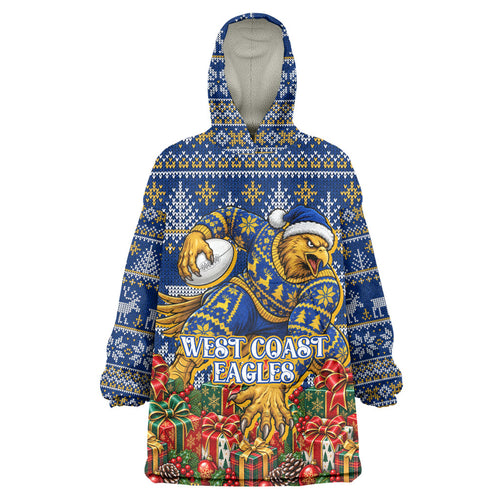 Personalized West Coast Eagles Football Christmas Wearable Blanket Hoodie Australian Football Mascot - Ugly Christmas Pattern Festive