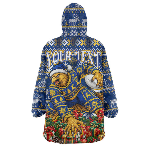Personalized West Coast Eagles Football Christmas Wearable Blanket Hoodie Australian Football Mascot - Ugly Christmas Pattern Festive