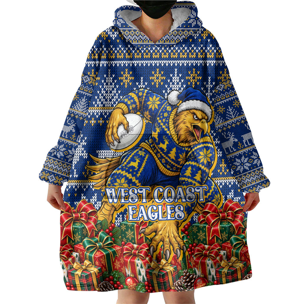 Personalized West Coast Eagles Football Christmas Wearable Blanket Hoodie Australian Football Mascot - Ugly Christmas Pattern Festive