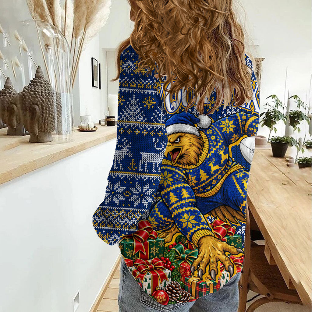 Personalized West Coast Eagles Football Christmas Women Casual Shirt Australian Football Mascot - Ugly Christmas Pattern Festive
