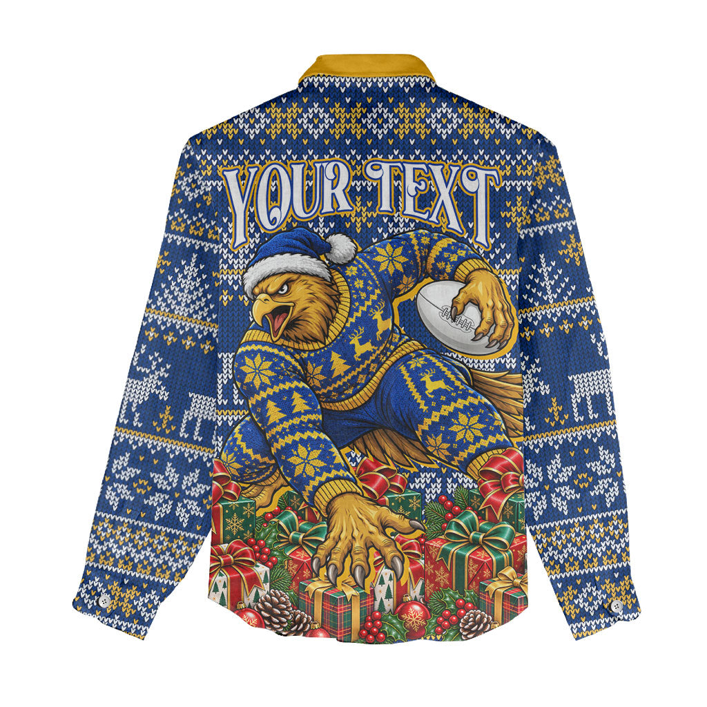 Personalized West Coast Eagles Football Christmas Women Casual Shirt Australian Football Mascot - Ugly Christmas Pattern Festive