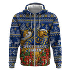 Personalized West Coast Eagles Football Christmas Zip Hoodie Australian Football Mascot - Ugly Christmas Pattern Festive