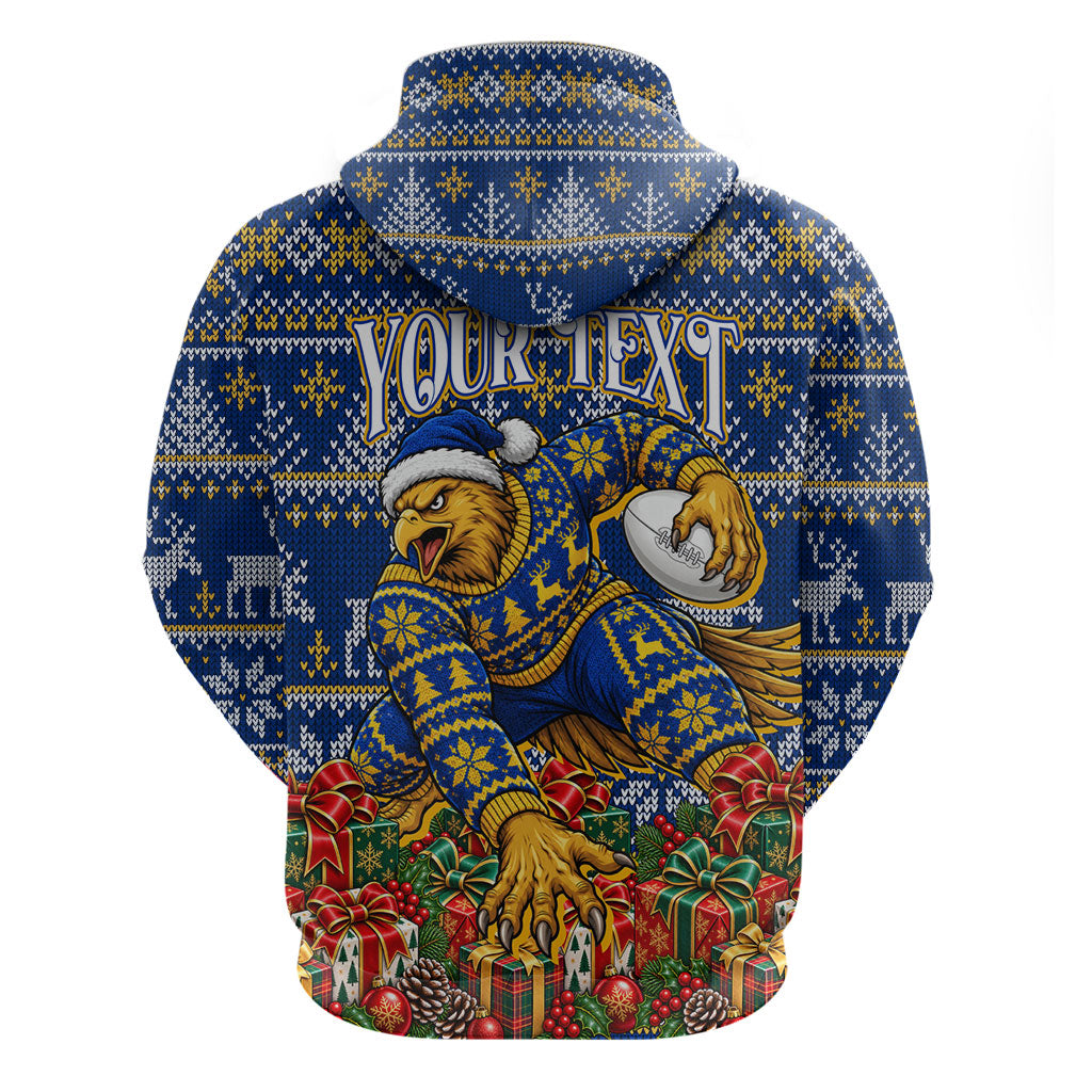 Personalized West Coast Eagles Football Christmas Zip Hoodie Australian Football Mascot - Ugly Christmas Pattern Festive