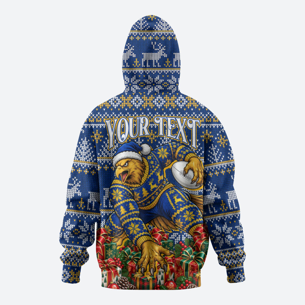 Personalized West Coast Eagles Football Christmas Zip Hoodie Australian Football Mascot - Ugly Christmas Pattern Festive