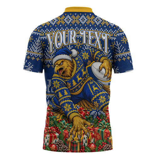 Personalized West Coast Eagles Football Christmas Zipper Polo Shirt Australian Football Mascot - Ugly Christmas Pattern Festive