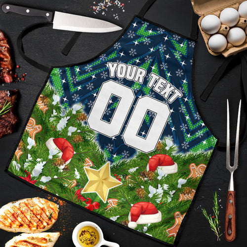 Personalised Raiders Rugby Christmas Apron Santa Rugby Mascot - Pine Wreath Festive