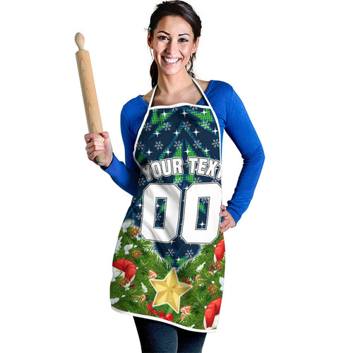 Personalised Raiders Rugby Christmas Apron Santa Rugby Mascot - Pine Wreath Festive
