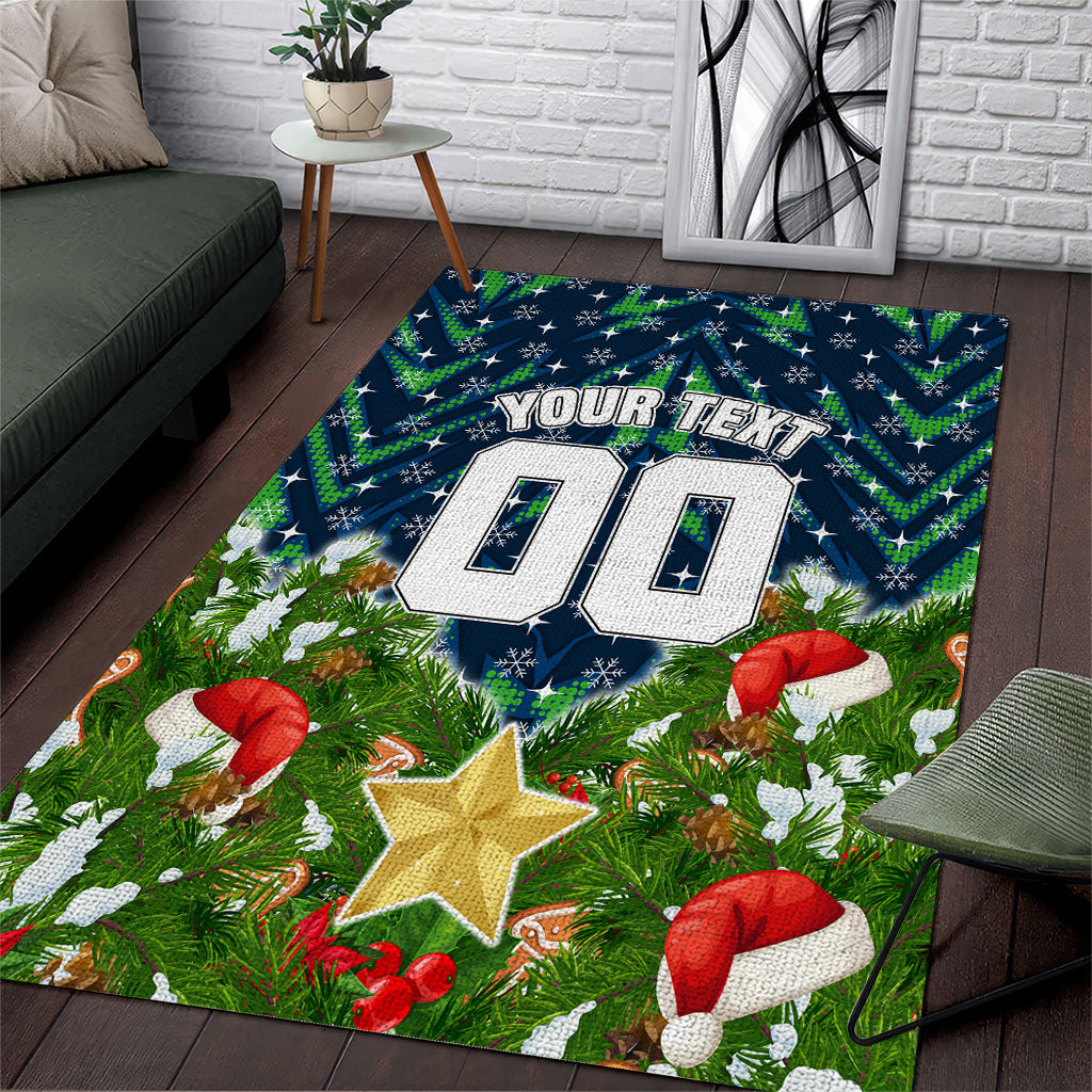 Personalised Raiders Rugby Christmas Area Rug Santa Rugby Mascot - Pine Wreath Festive