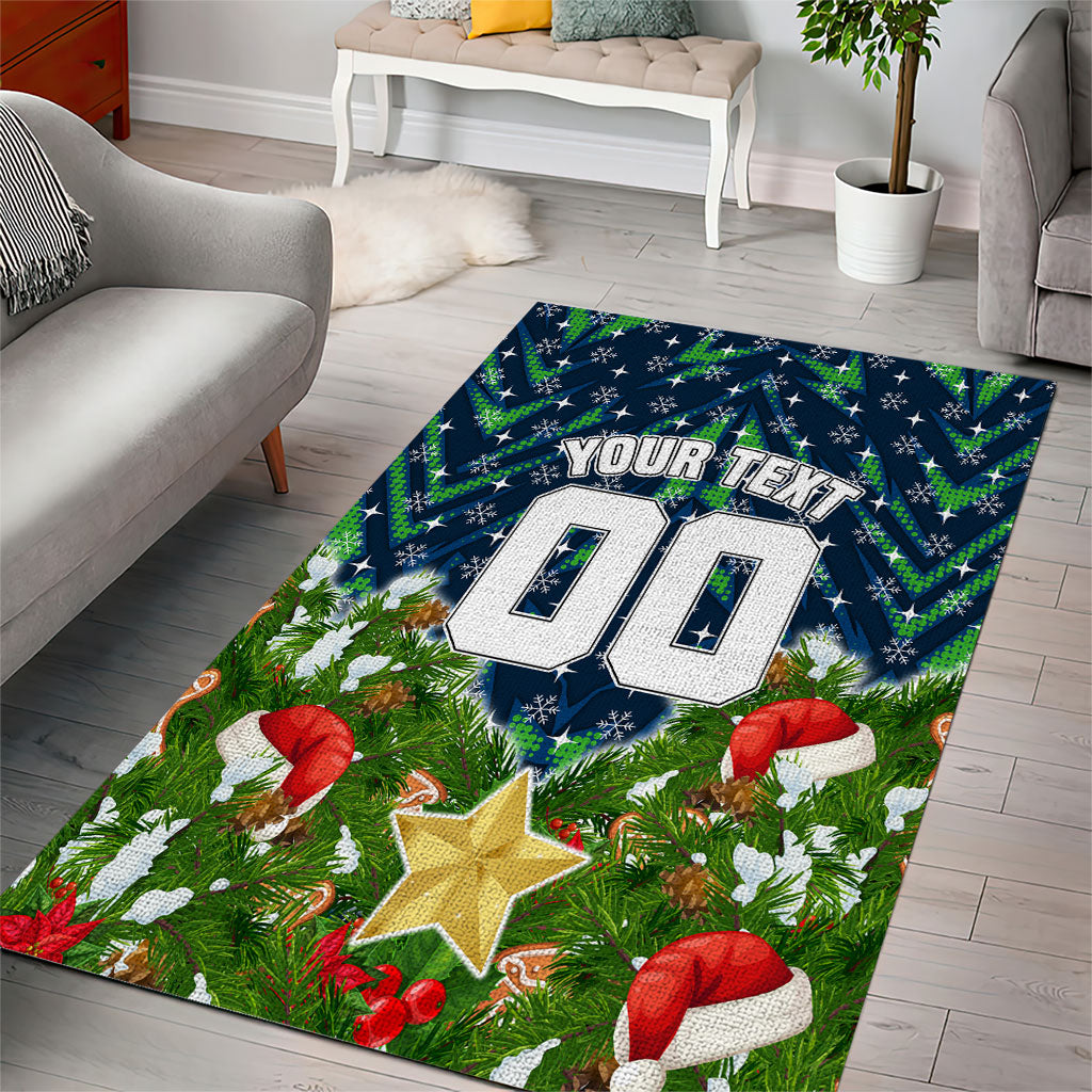 Personalised Raiders Rugby Christmas Area Rug Santa Rugby Mascot - Pine Wreath Festive