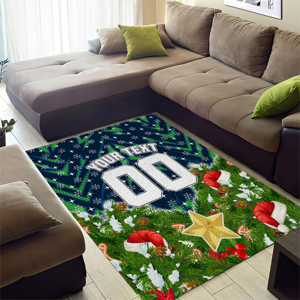 Personalised Raiders Rugby Christmas Area Rug Santa Rugby Mascot - Pine Wreath Festive
