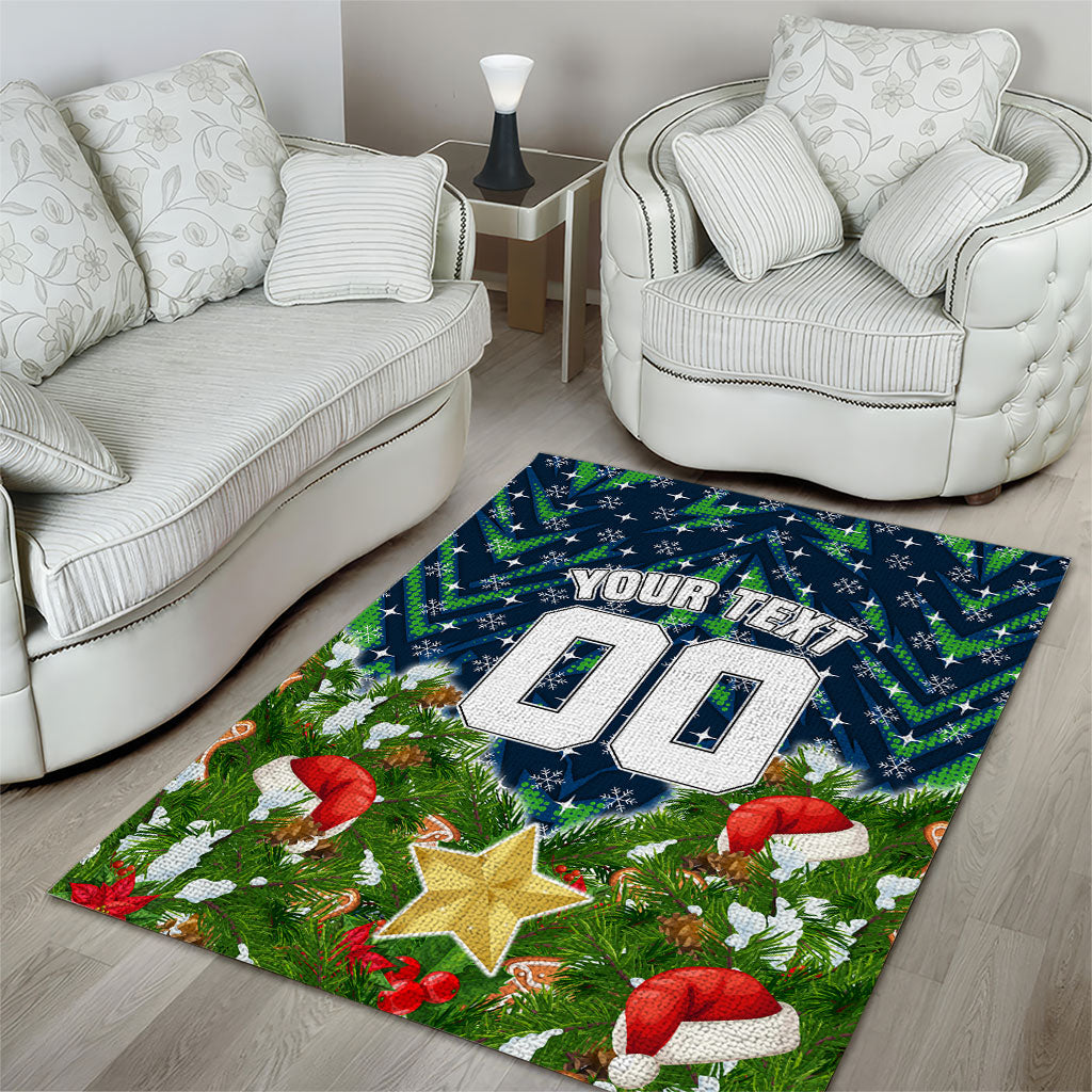 Personalised Raiders Rugby Christmas Area Rug Santa Rugby Mascot - Pine Wreath Festive