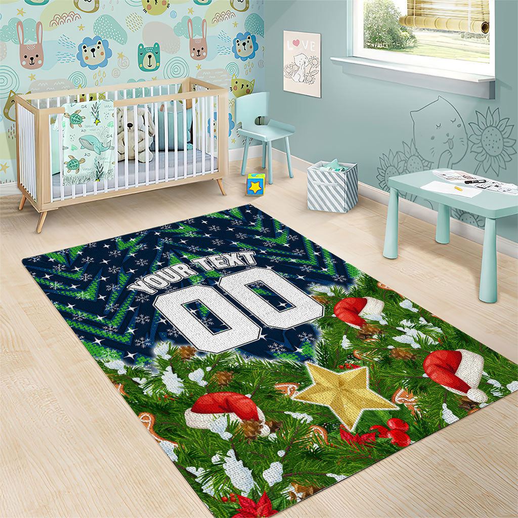 Personalised Raiders Rugby Christmas Area Rug Santa Rugby Mascot - Pine Wreath Festive