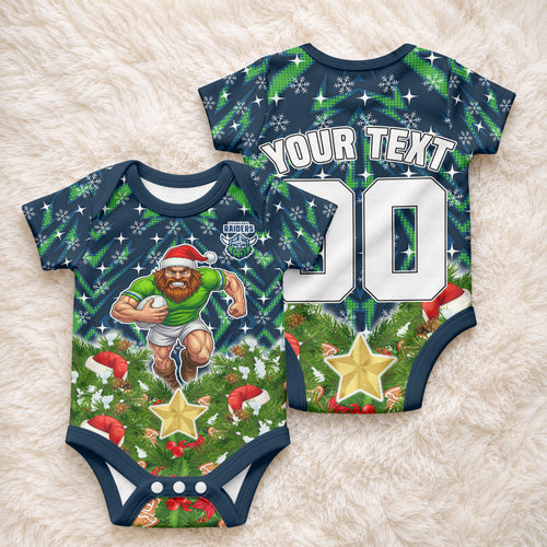 Personalised Raiders Rugby Christmas Baby Onesie Santa Rugby Mascot - Pine Wreath Festive