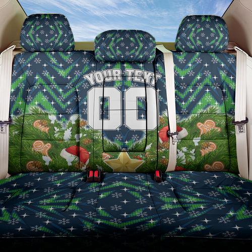 Personalised Raiders Rugby Christmas Back Car Seat Cover Santa Rugby Mascot - Pine Wreath Festive