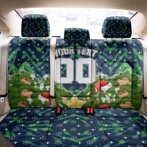 Personalised Raiders Rugby Christmas Back Car Seat Cover Santa Rugby Mascot - Pine Wreath Festive