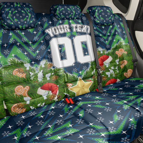 Personalised Raiders Rugby Christmas Back Car Seat Cover Santa Rugby Mascot - Pine Wreath Festive