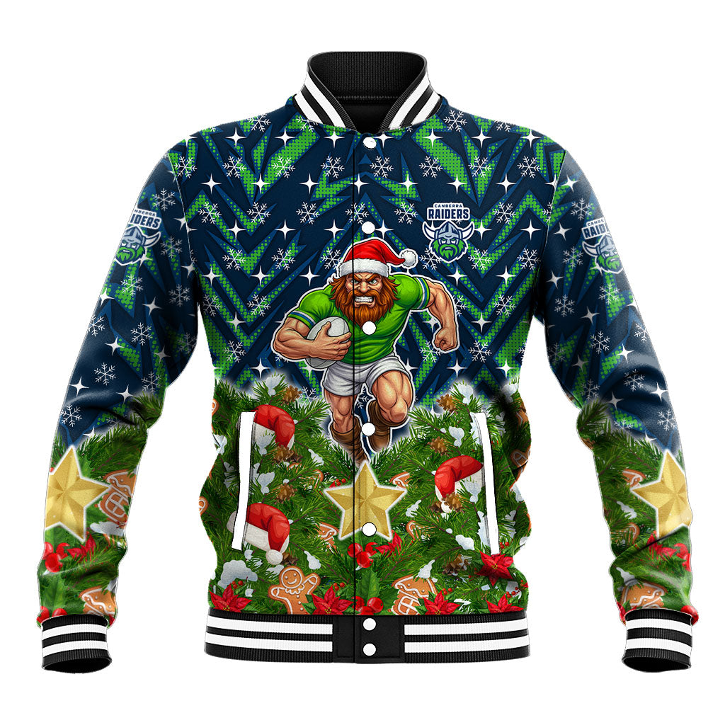 Personalised Raiders Rugby Christmas Baseball Jacket Santa Rugby Mascot - Pine Wreath Festive