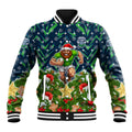 Personalised Raiders Rugby Christmas Baseball Jacket Santa Rugby Mascot - Pine Wreath Festive