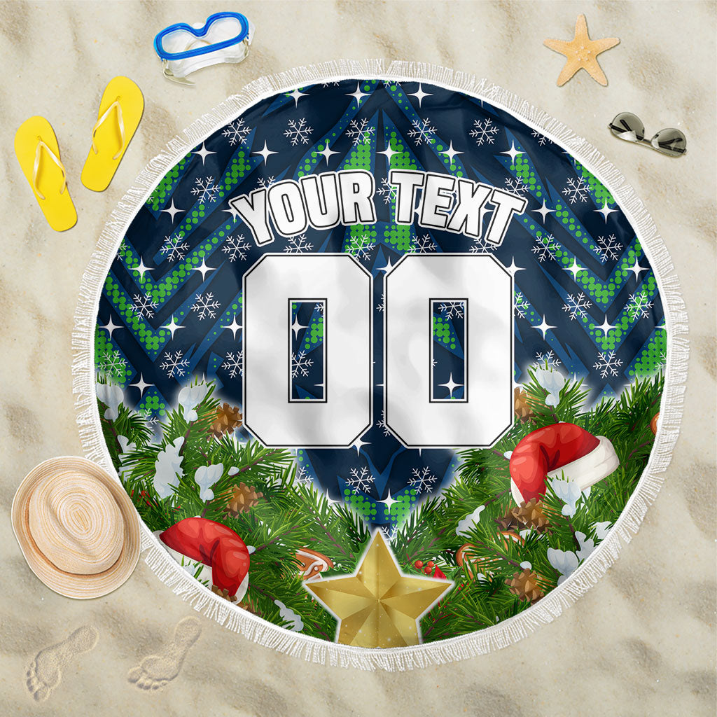 Personalised Raiders Rugby Christmas Beach Blanket Santa Rugby Mascot - Pine Wreath Festive
