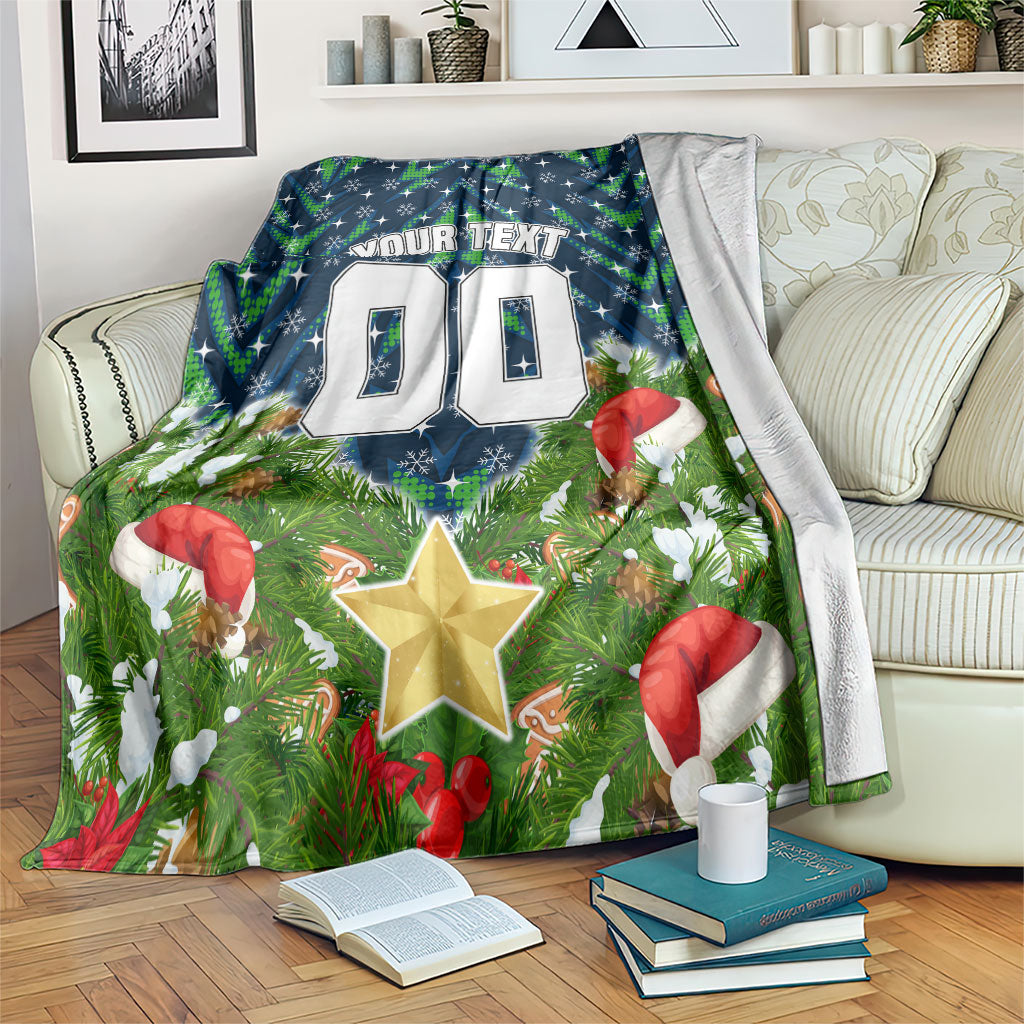 Personalised Raiders Rugby Christmas Blanket Santa Rugby Mascot - Pine Wreath Festive