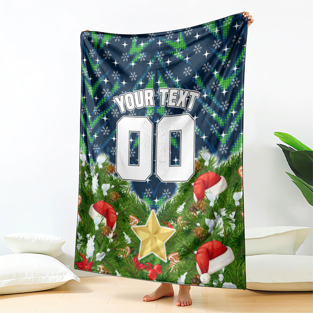 Personalised Raiders Rugby Christmas Blanket Santa Rugby Mascot - Pine Wreath Festive
