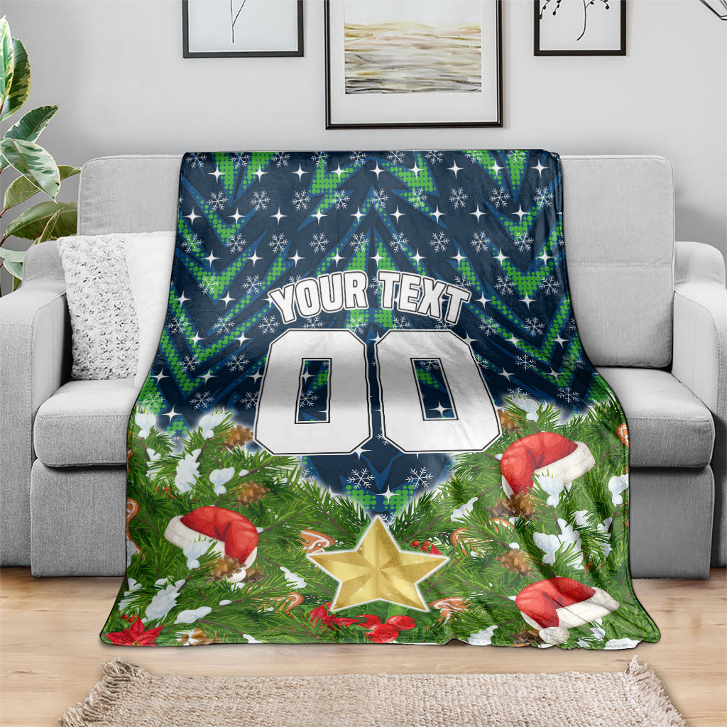 Personalised Raiders Rugby Christmas Blanket Santa Rugby Mascot - Pine Wreath Festive