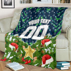 Personalised Raiders Rugby Christmas Blanket Santa Rugby Mascot - Pine Wreath Festive