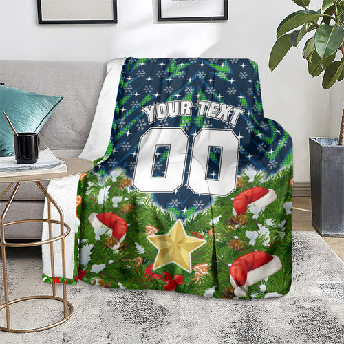 Personalised Raiders Rugby Christmas Blanket Santa Rugby Mascot - Pine Wreath Festive