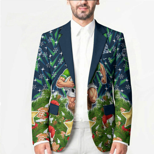 Personalised Raiders Rugby Christmas Blazer Santa Rugby Mascot - Pine Wreath Festive
