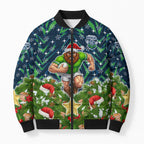 Personalised Raiders Rugby Christmas Bomber Puffer Jacket Santa Rugby Mascot - Pine Wreath Festive