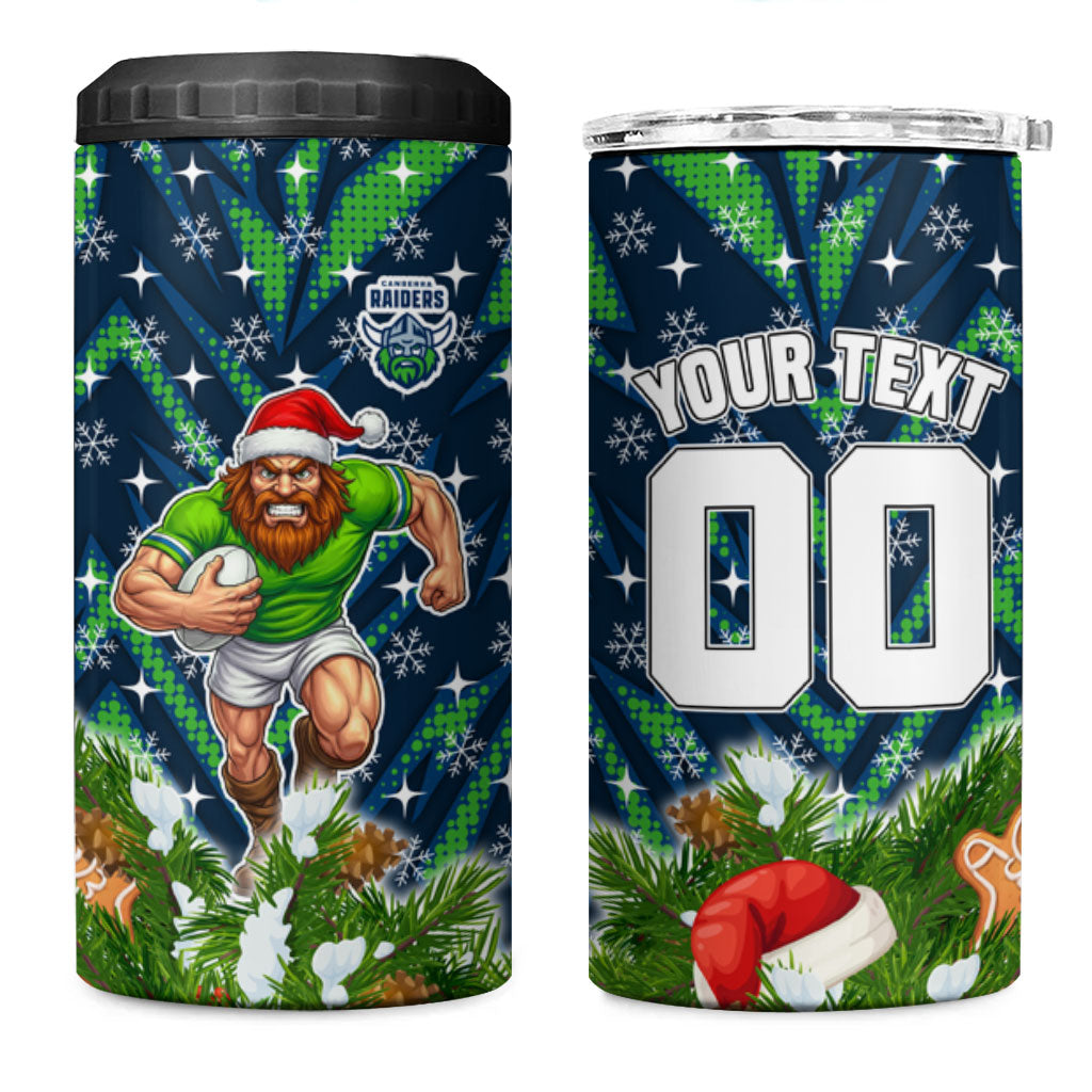Personalised Raiders Rugby Christmas 4 in 1 Can Cooler Tumbler Santa Rugby Mascot - Pine Wreath Festive