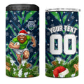 Personalised Raiders Rugby Christmas 4 in 1 Can Cooler Tumbler Santa Rugby Mascot - Pine Wreath Festive