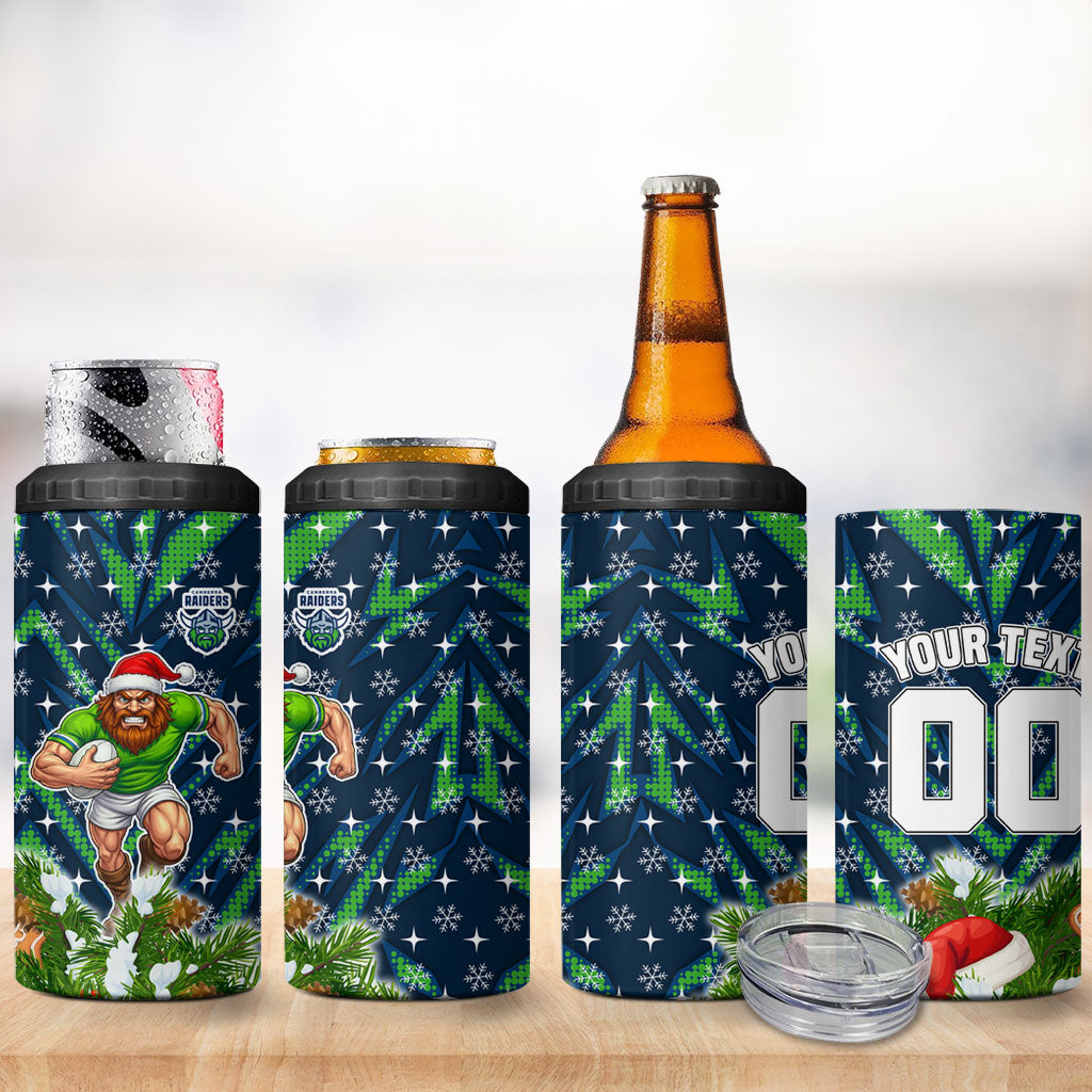 Personalised Raiders Rugby Christmas 4 in 1 Can Cooler Tumbler Santa Rugby Mascot - Pine Wreath Festive