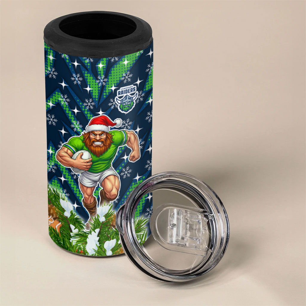 Personalised Raiders Rugby Christmas 4 in 1 Can Cooler Tumbler Santa Rugby Mascot - Pine Wreath Festive