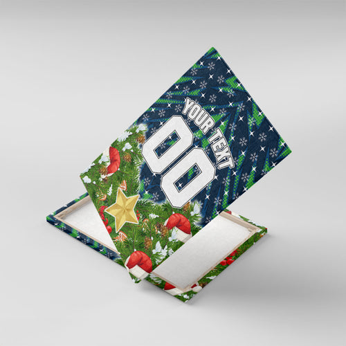 Personalised Raiders Rugby Christmas Canvas Wall Art Santa Rugby Mascot - Pine Wreath Festive