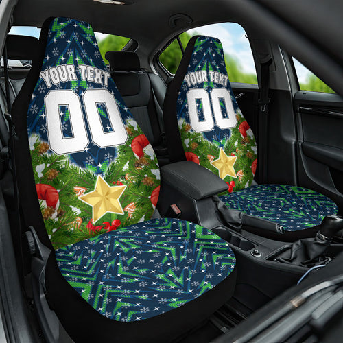 Personalised Raiders Rugby Christmas Car Seat Cover Santa Rugby Mascot - Pine Wreath Festive