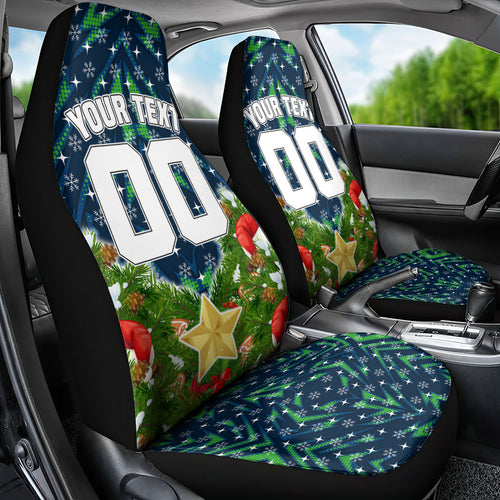 Personalised Raiders Rugby Christmas Car Seat Cover Santa Rugby Mascot - Pine Wreath Festive