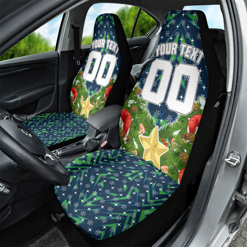 Personalised Raiders Rugby Christmas Car Seat Cover Santa Rugby Mascot - Pine Wreath Festive
