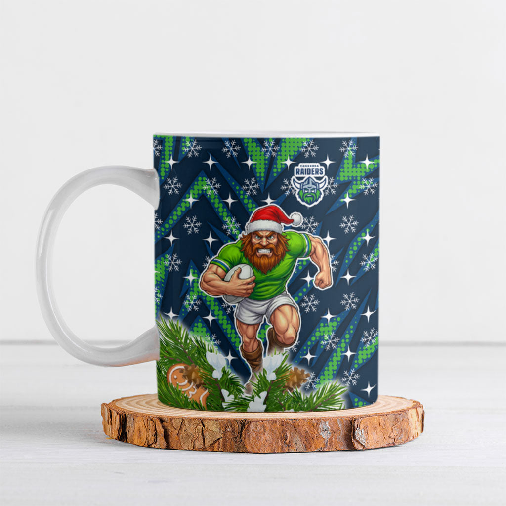 Personalised Raiders Rugby Christmas Ceramic Mug Santa Rugby Mascot - Pine Wreath Festive