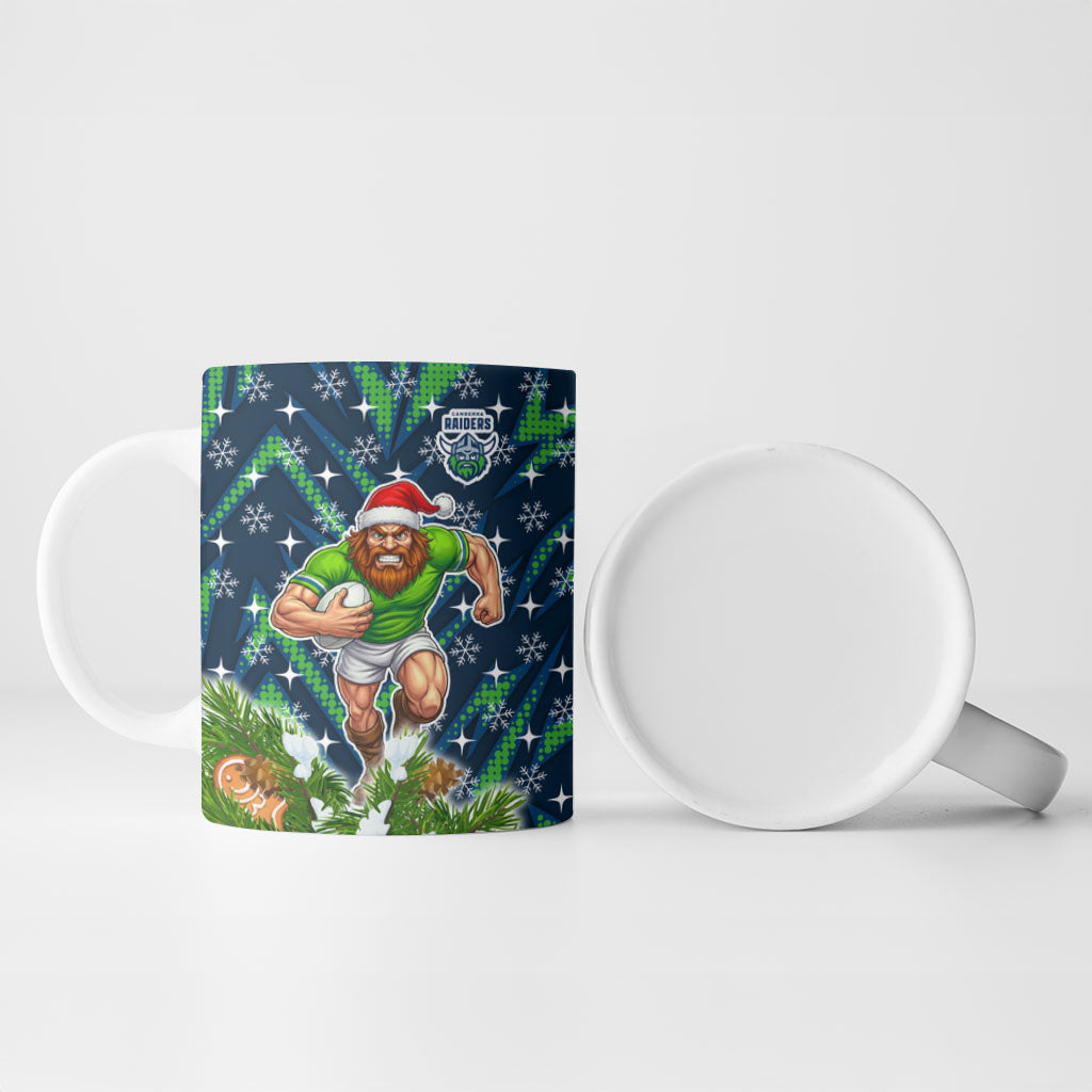 Personalised Raiders Rugby Christmas Ceramic Mug Santa Rugby Mascot - Pine Wreath Festive