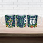Personalised Raiders Rugby Christmas Ceramic Mug Santa Rugby Mascot - Pine Wreath Festive