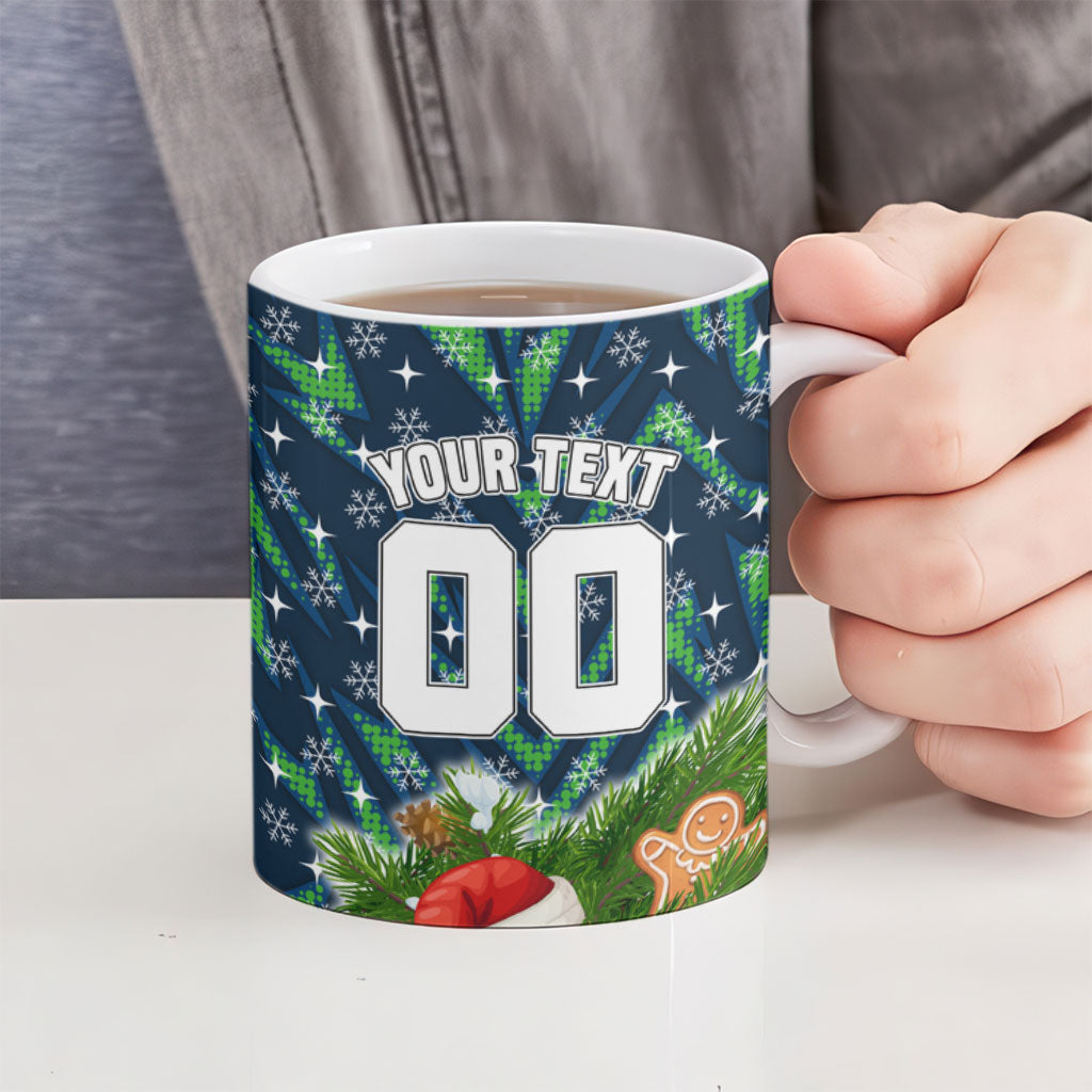 Personalised Raiders Rugby Christmas Ceramic Mug Santa Rugby Mascot - Pine Wreath Festive