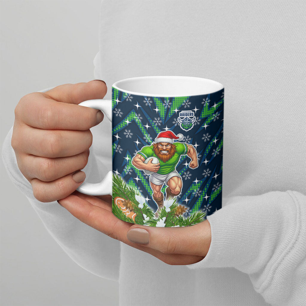Personalised Raiders Rugby Christmas Ceramic Mug Santa Rugby Mascot - Pine Wreath Festive
