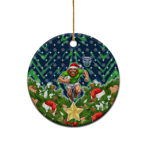Raiders Rugby Christmas Ceramic Ornament Santa Rugby Mascot - Pine Wreath Festive