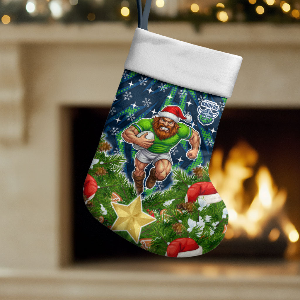 Raiders Rugby Christmas Stocking Santa Rugby Mascot - Pine Wreath Festive