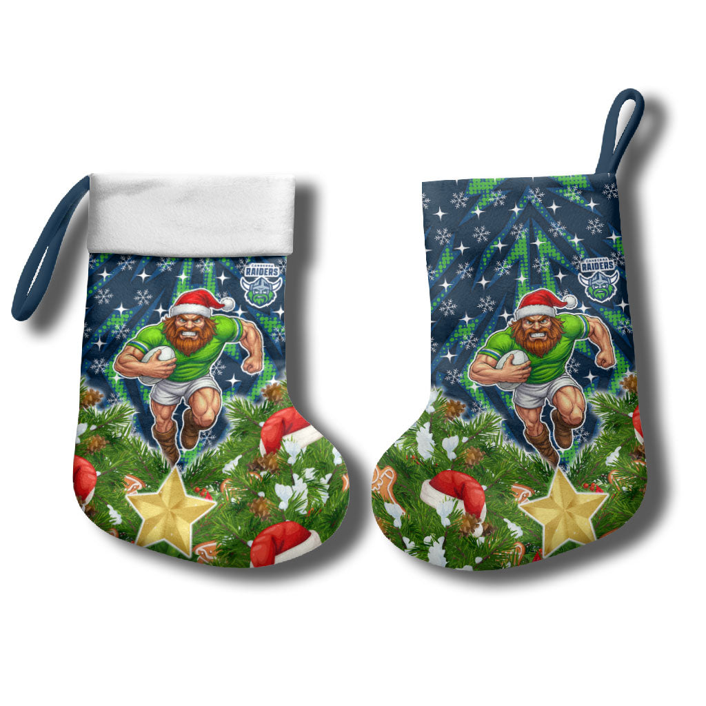 Raiders Rugby Christmas Stocking Santa Rugby Mascot - Pine Wreath Festive