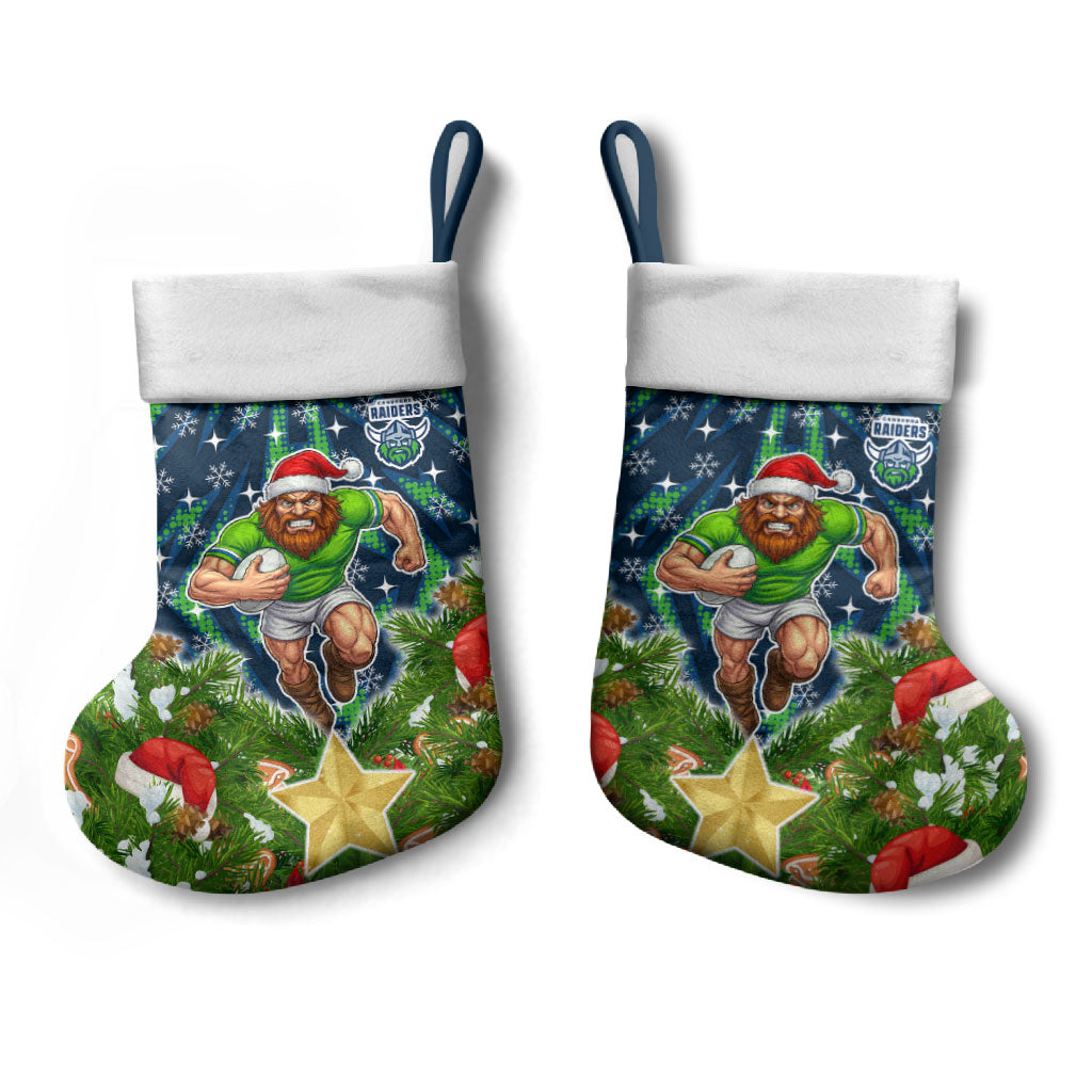 Raiders Rugby Christmas Stocking Santa Rugby Mascot - Pine Wreath Festive