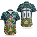 Personalised Raiders Rugby Christmas Couples Matching Long Sleeve Bodycon Dress and Hawaiian Shirt Santa Rugby Mascot - Pine Wreath Festive