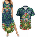 Personalised Raiders Rugby Christmas Couples Matching Summer Maxi Dress and Hawaiian Shirt Santa Rugby Mascot - Pine Wreath Festive